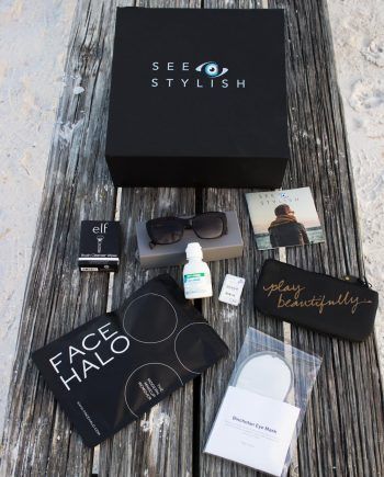 Above image of See Stylish Box with eye makeup, designer sunglasses, and contact lenses